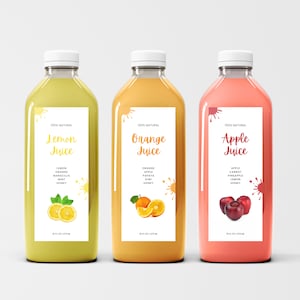 Juice Bottle Label, Custom Juice Labels, Drink Labels, Beverage Labels, Juicing Labels, Juice Bottle Stickers, Fruit Juice Labels