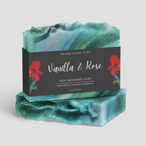 Soap Labels Template Canva - Bar Soap Labels - Soap Wrapper Template - Flower Soap Label - Craft Soap Editable Label Template - 8.5x2 Label