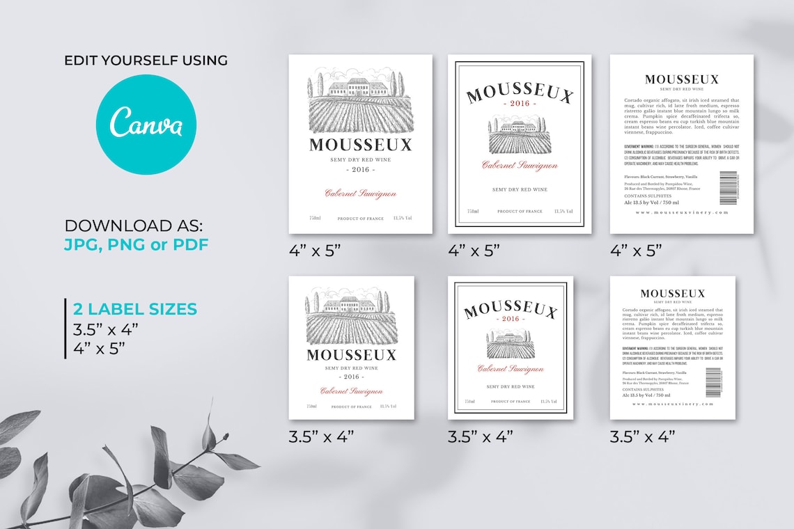 Editable Wine Label Design, Wine Labels Template, Canva Wine Label, Red