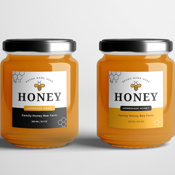 Canva Honey Jar Labels Template, Editable Jam Jar Labels, DIY Honey Packaging, Custom Honey Labels, Printable Labels, Honey Jar Branding