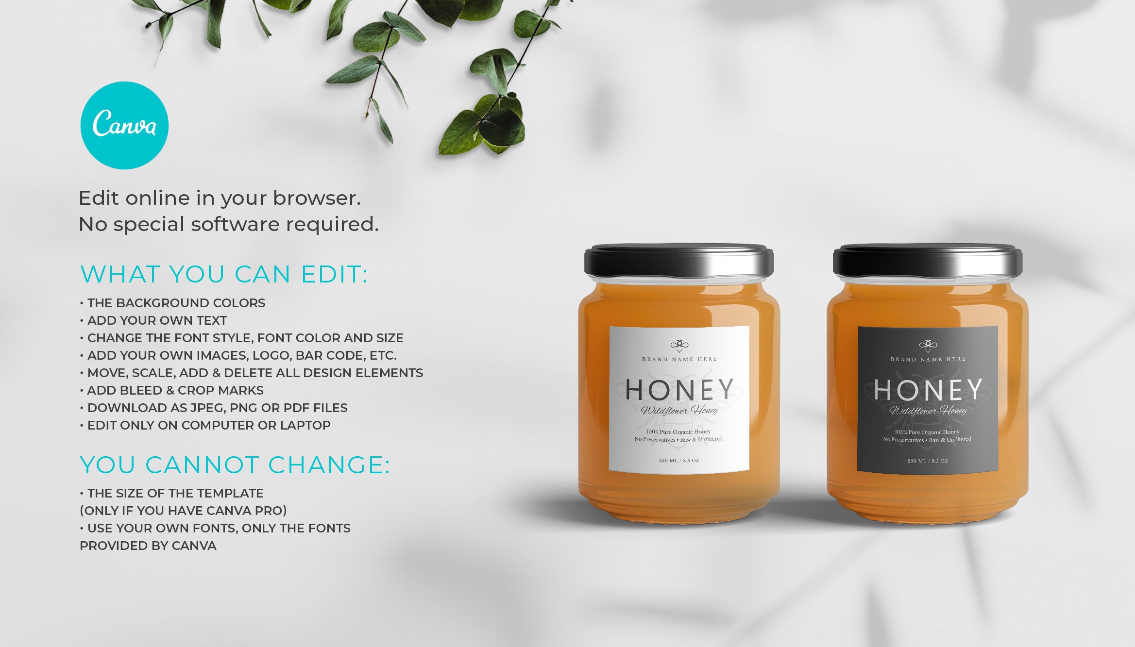 Honey Jar Labels Template, Jam Jar Label, Custom Jar Label, Round Jar