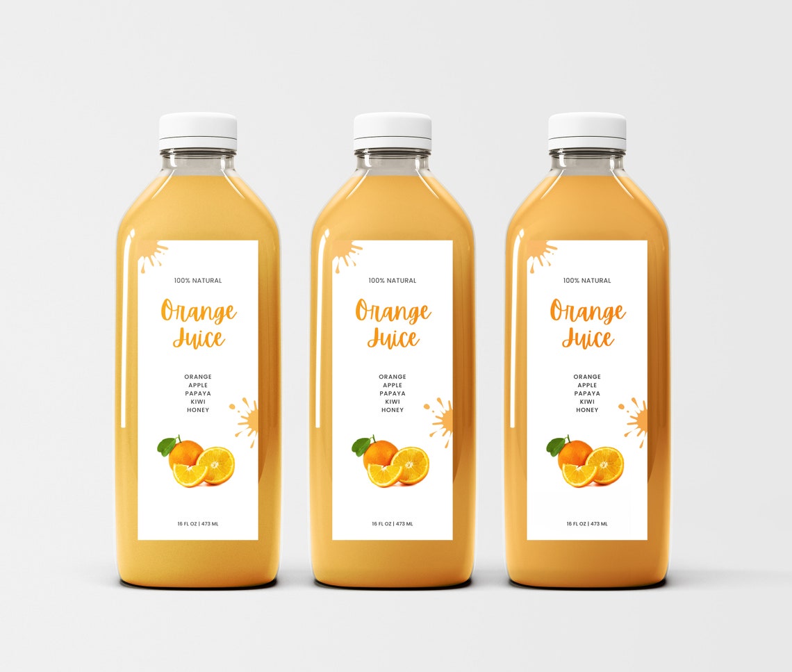 Juice Bottle Label, Custom Juice Labels, Drink Labels, Beverage Labels