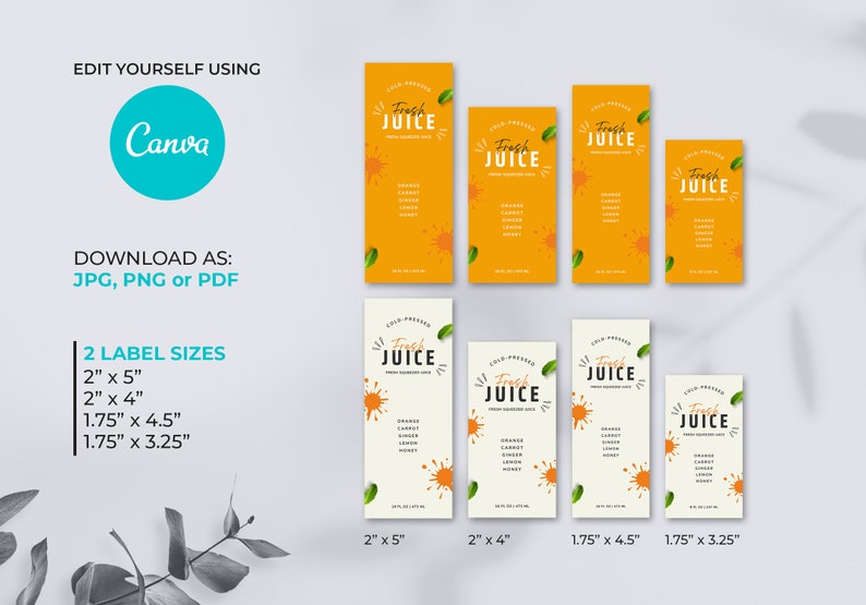 Juice Bottle Labels Template, Homemade Juice Label, Editable Juice