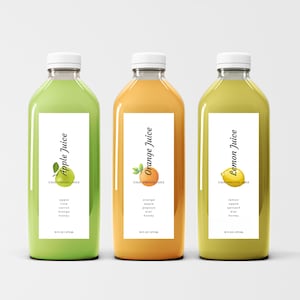Étiquettes de bouteilles de jus de fruits, Étiquettes de jus personnalisées, Modèle d&#39;étiquettes de jus modifiable, Logo de jus, Autocollants de jus, Jus personnalisés, Étiquettes de boissons
