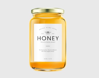 Canva Honey Jar Labels Template, Jam Jar Labels, Honey Labels Design, Editable Honey Labels, Honey Stickers, Custom Honey Label, Jar Lid