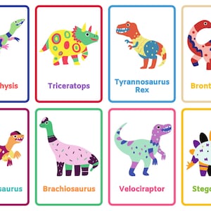 Tarjetas flash de dinosaurios, DESCARGA DIGITAL, Conjunto de tarjetas de dinosaurios para niños imprimibles, Tarjetas flash de dibujos animados, Tarjetas flash para niños pequeños Decoración educativa de la guardería
