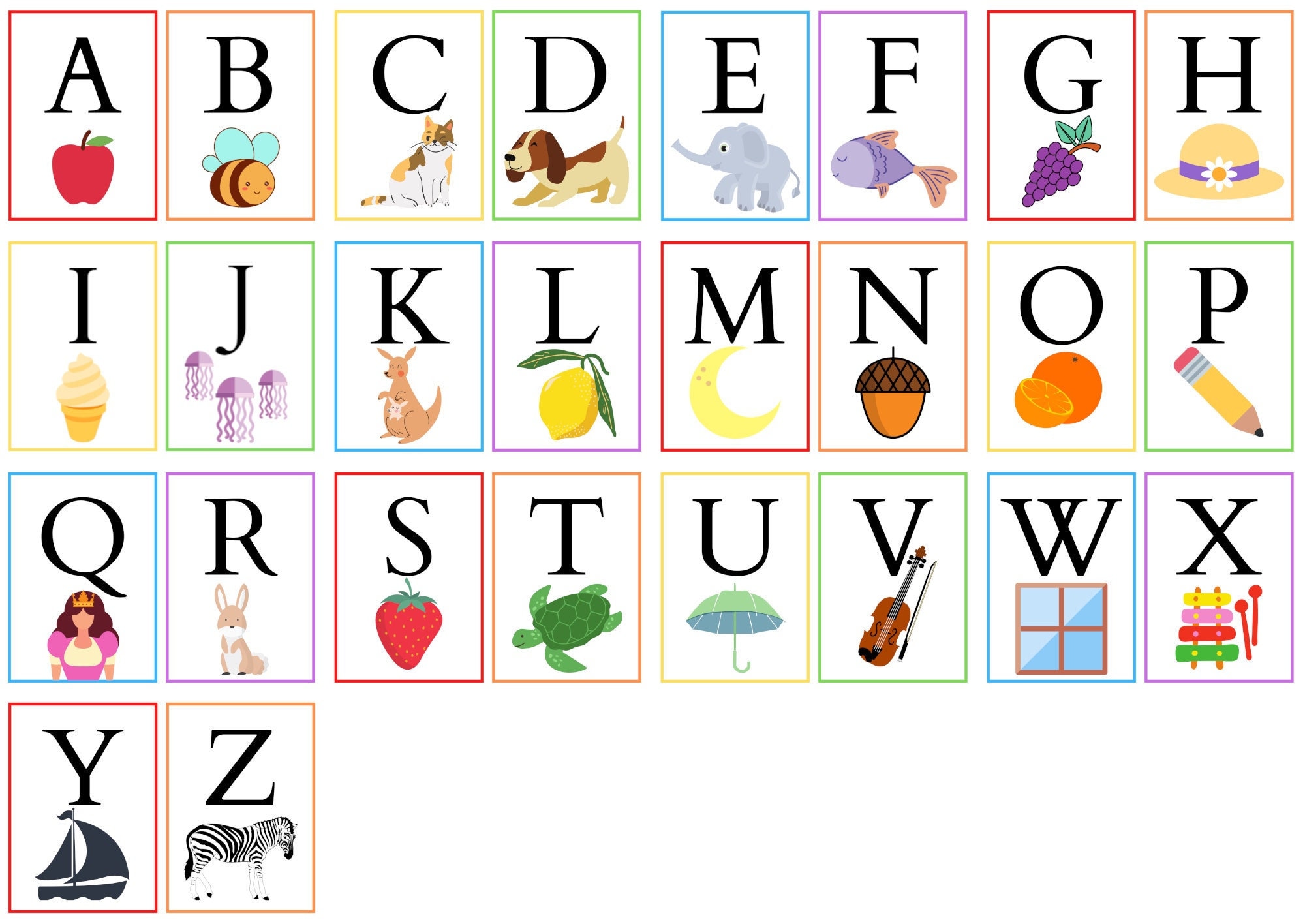 ABC Alphabet Flash Cards, DIGITAL DOWNLOAD, Printable Kids Letters Card