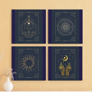 Himmlische Wandkunst | Tarot Kunstdrucke | Celestial Boho Print | Celestial Poster | Himmlisches Dekor | 4er Set Digitaldruck | Boho Wandkunst