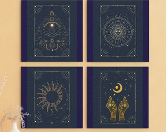 Celestial Wall Art | Tarot Art Prints | Celestial Boho Print | Celestial Poster | Celestial Décor | Set of 4 Digital Print | Boho Wall Art