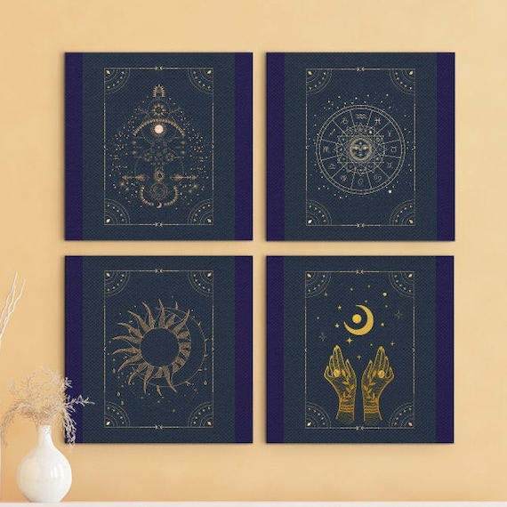 Celestial Wall Art | Tarot Art Prints | Celestial Boho Print | Celestial Poster | Celestial Décor | Set of 4 Digital Print | Boho Wall Art