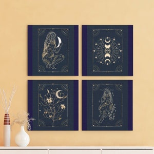 Celestial Wall Art | Tarot Art Prints | Tarot Card Art | Goddess Wall Art | Meditation Art | Set of 4 Astrology Art | Mother Earth Prints