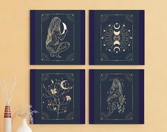 Celestial Wall Art | Tarot Art Prints | Tarot Card Art | Goddess Wall Art | Meditation Art | Set of 4 Astrology Art | Mother Earth Prints