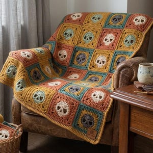 Skull Granny Square Crochet Pattern PDF, Gothic Motif (Digital Download)