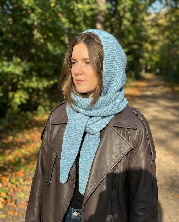 Knitted Hooded Scarf Pattern PDF | Beginner Friendly Knit Hood Scarf | English German French | Digital Download