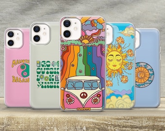 Groovy Hippie Phone Case Retro Hippie Cover for iPhone14,13,12,11 Pro, XR,8+, 7 & Samsung S10, S20, S21, A40, A50, A51, Huawei P20, P30 Lite