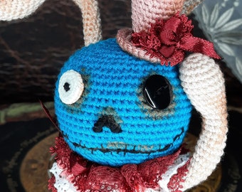 Interior toy, rabbit, gothic style decor, crochet toy. Special gift for Halloween.