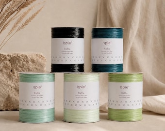 Ispie Viscose Raffia for Crochet Bags, Hats & Summer Accessories. Lime, green, linen, olive, honey mustard, hunter, willow, pistachio.