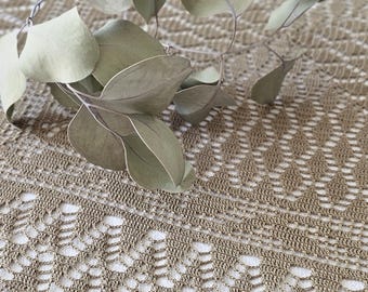 Olive Green Crochet Tablecloth. Elegant & Handcrafted. Botanical.
