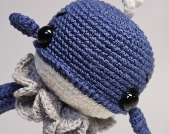 Blue and pink whales, fox etc. Crochet animal baby rattle. Wooden ring and 100% linen. Gift for newborn.