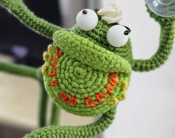 PDF crochet pattern Funny frog, suvenir, gift, car interior accessories.