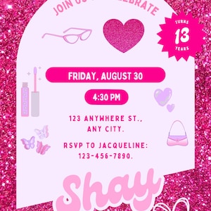 Girl Birthday Invitation | Pink Birthday Card | Glitter Birthday card | Fun Birthday invite | Personality Birthday Invitation