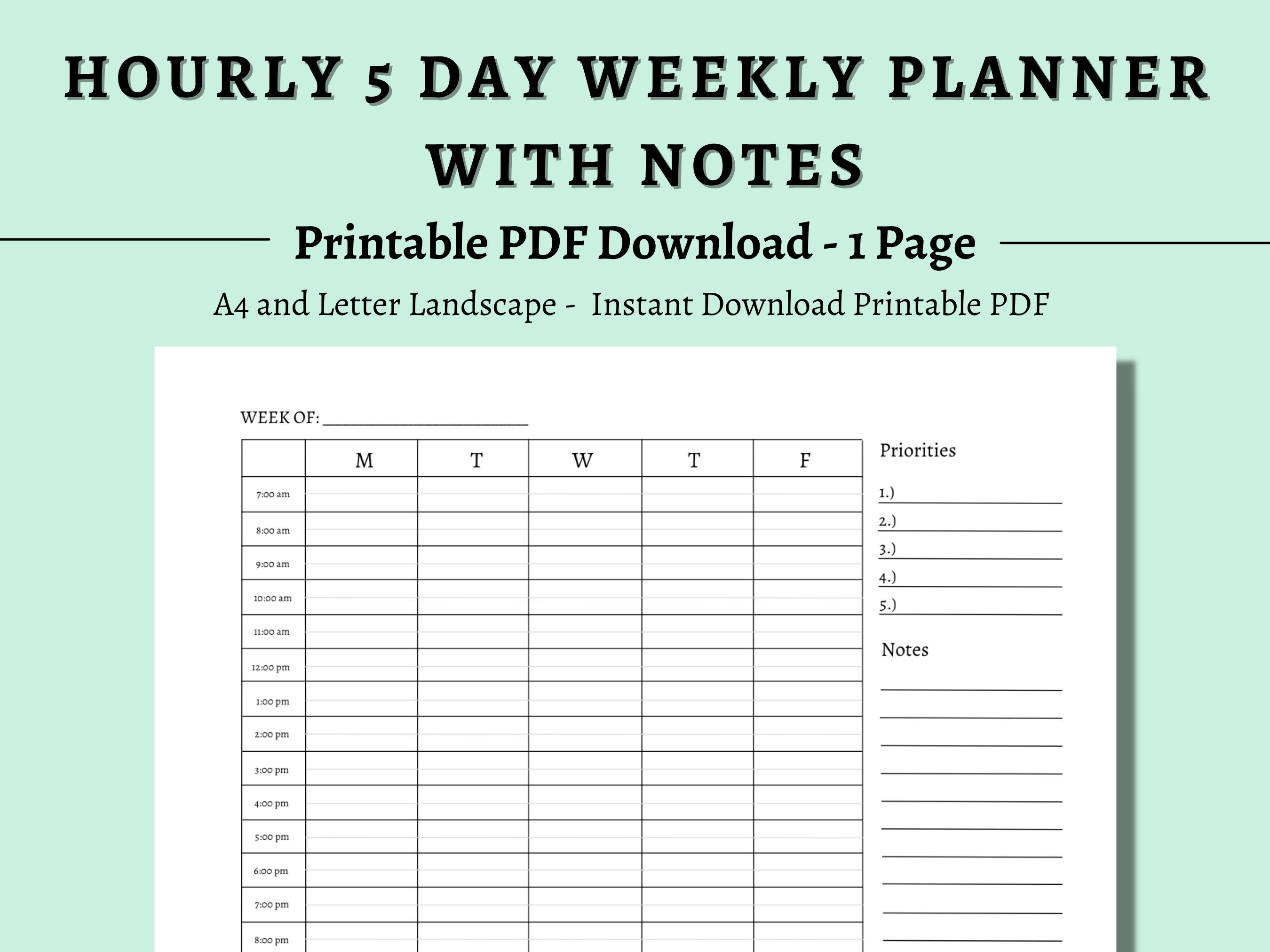hourly planner hourly schedule weekly planner wall etsy