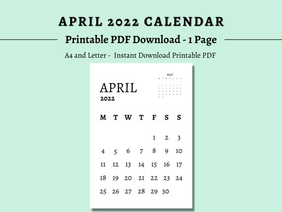 april 2022 printable calendar
