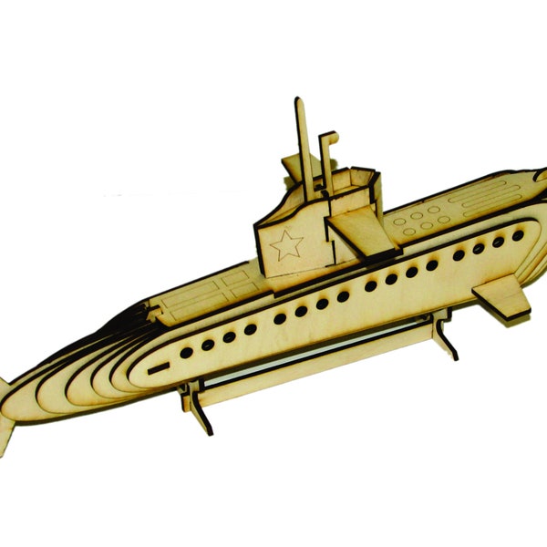 Puzzled Submarine Wooden 3d Puzzle Laser Cut File, Dxf, Cdr and pdf File download Version 16,3mm file