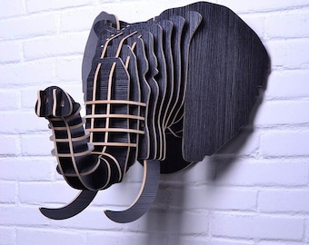Wooden Elephant head trophy - Wall décor - Digital file - Laser cut file - Puzzle