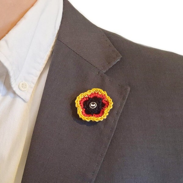 boutonnière, èpingle, Veste broche boutonnière broche à la main fleur veste crochet coton broche allemagne drapeau jaune, rouge, noir coton