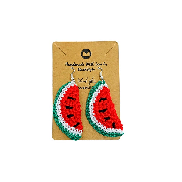 BOUCLES D'OREILLES Pendantes au crochet PASTÈQUE boucles d'oreilles pendantes petites tranches de pastèque faites à la main