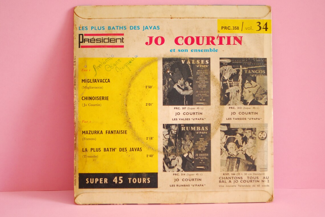 Jo Courtin Et Son Ensemble - Les Plus Baths Des Javas | Vinyl, 7", 45 RPM | Sixties ?? retro | **Warped record**, foto 4 di 5