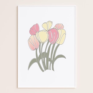 Tulip Line Art Print: Spring Floral Illustration (Digital Download)