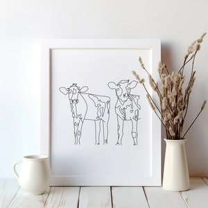 Cow One Line Art Print: Modern Farmhouse Wall Decor (Digital Download