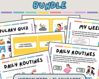 Pacchetto di routine quotidiane in inglese A1: schede di lavoro EFL ESL, conversazione, flashcard (download digitale)