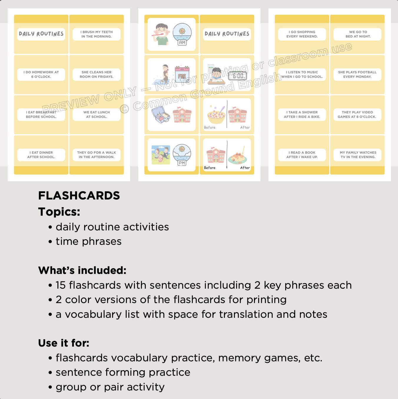 A1 English Daily Routines Bundle: EFL ESL Worksheets, Speaking ...