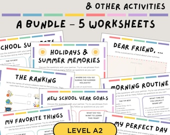 ESL Conversation Starters A2 Bundle EFL Speaking Prompts & Writing Activities Icebreakers Bell-Ringers (Digital Download)