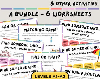 Paquete de hojas de trabajo para romper el hielo en inglés (A1-A2) con actividades "Encuentra a alguien que" (descarga digital)