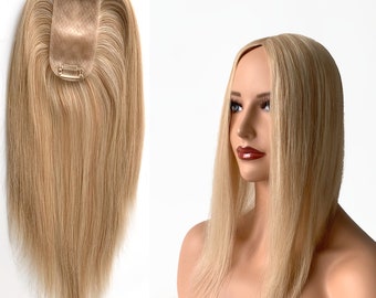 Silk Base Hair Topper - Straight blond 12x6cm With 2clips Virgin Human Hair