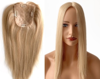 Silk Base Hair Topper - Straight blond 12x11cm (4.7"X4.3") With 4clips Virgin Human Hair