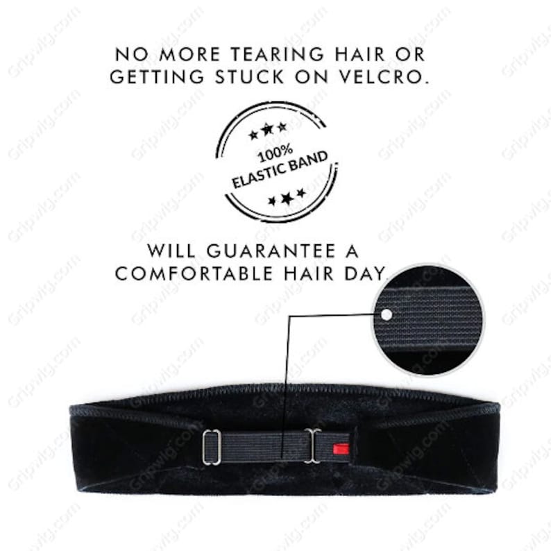 May include: Black elastic headband with a soft, velvety texture. The headband has a secure closure with a black elastic band and a red accent. The text "100% ELASTIC BAND" is printed on a white circle with black stars.