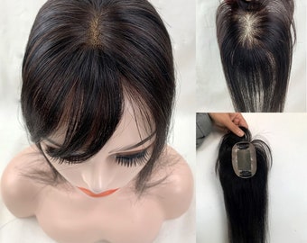 Hand Tied Topper Straight Mono+PU Base With 2 Clips 2.7X4" Remy Human Hair Free Part Topper For Women