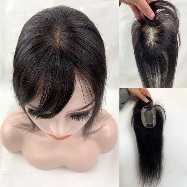 Hand Tied Topper Straight Mono+PU Base With 2 Clips 2.7X4" Remy Human Hair Free Part Topper For Women