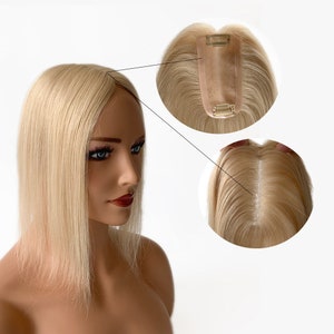 Mono Silk Base Hair Topper - Straight blond 12x6cm With 2clips Virgin Human Hair