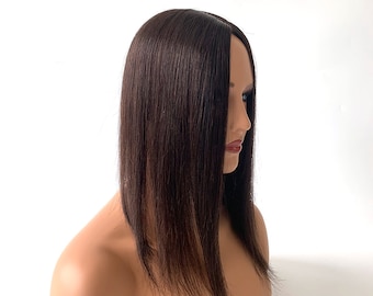 Silk Base Hair Topper - Straight Brown/Black 12x11cm (4.7"X4.3") With 4clips Virgin Human Hair