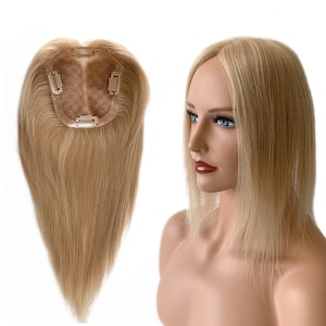 Mono Silk Base Hair Topper - Straight blond 12*11cm (4.7&quot;X4.3&quot;) With 4clips Virgin Human Hair