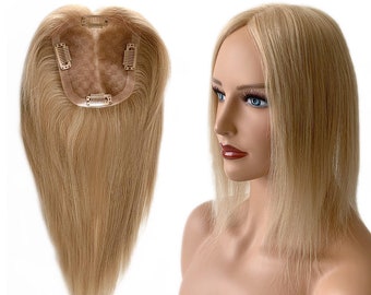Mono Silk Base Hair Topper - Straight blond 12*11cm (4.7"X4.3") With 4clips Virgin Human Hair