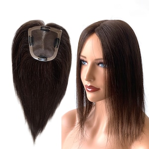 Mono Silk With Pu Base Hair Topper - Straight Brown 12*11cm (4.7"X4.3") With 4clips Virgin Human Hair