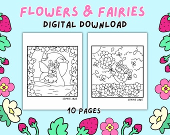Blumen und Feen Malseiten: 10 Designs zum Ausdrucken (Digitaler Download)