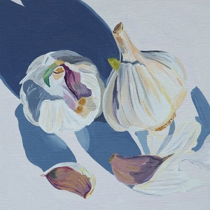 Aglio - Pittura acrilica originale di natura morta su carta